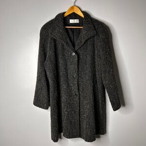 SANDRO Textured Charcoal Boucle Wool Blend Button Front Coat Women's XL